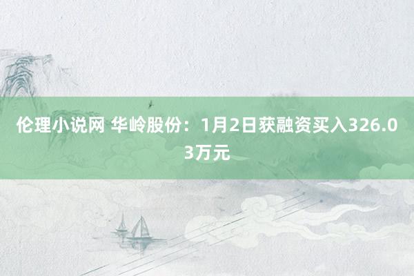 伦理小说网 华岭股份：1月2日获融资买入326.03万元