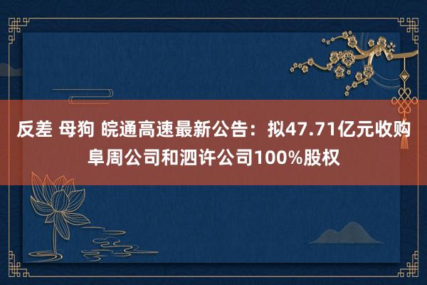 反差 母狗 皖通高速最新公告：拟47.71亿元收购阜周公司和泗许公司100%股权