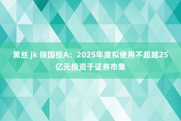 黑丝 jk 陕国投A：2025年度拟使用不超越25亿元投资于证券市集